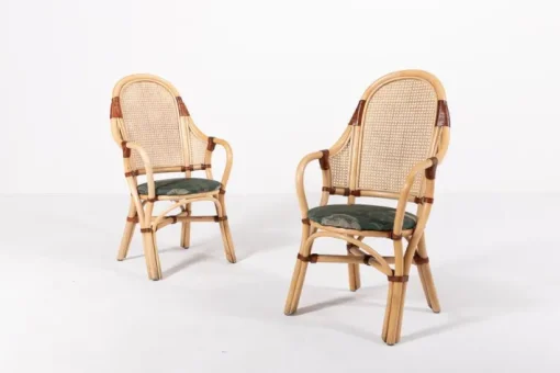 Pamono Vintage Rattan-Bamboo Indoor/Outdoor Chairs with Table, 1970s, Set of 3