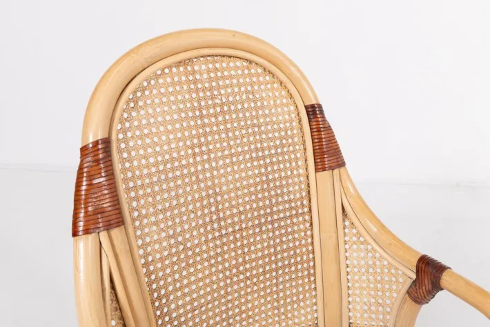 Pamono Vintage Rattan-Bamboo Indoor/Outdoor Chairs with Table, 1970s, Set of 3