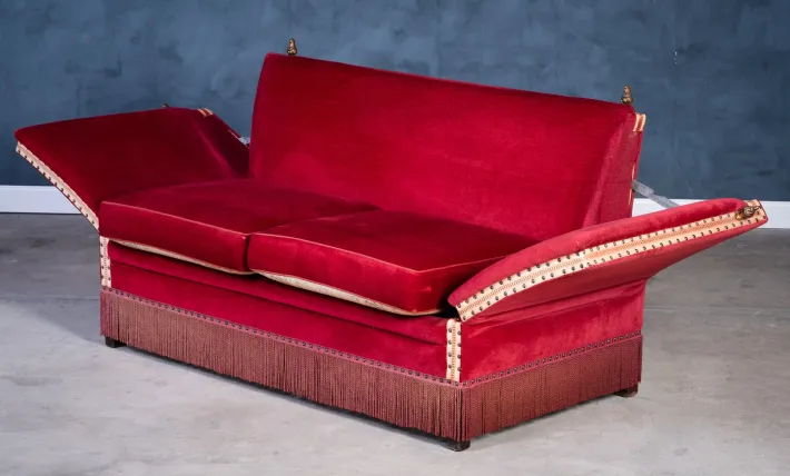 Pamono Vintage Red Velvet Knole Sofa with Floral Cushions, 1950s Hot