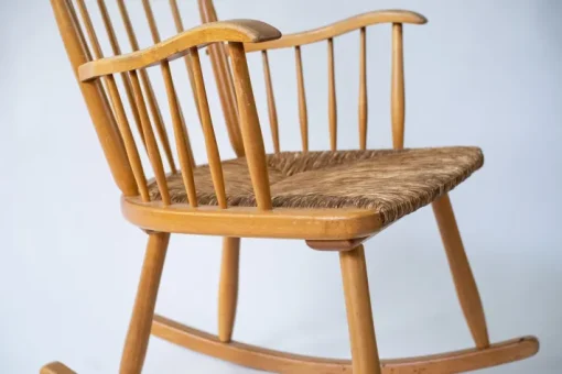 Pamono Vintage Rocking Chair in Rattan and Wood Discount