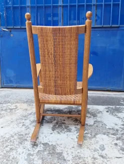Pamono Vintage Rocking Chair in Oak and Rattan, 1960s Hot
