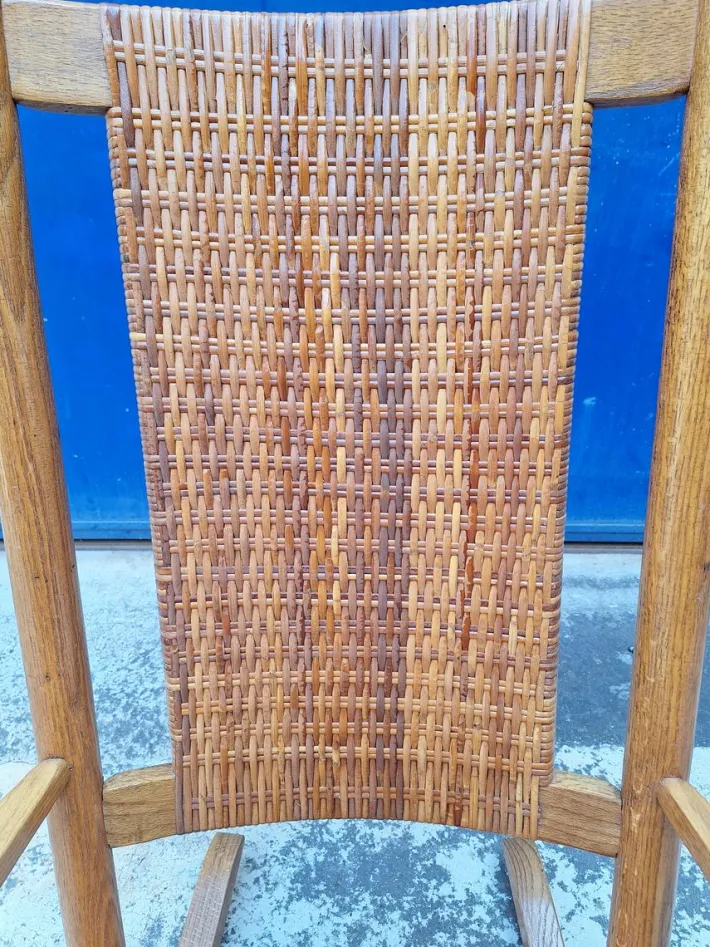 Pamono Vintage Rocking Chair in Oak and Rattan, 1960s Hot