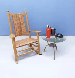 Pamono Vintage Rocking Chair in Oak and Rattan, 1960s Hot