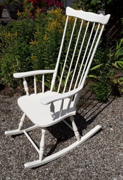 Pamono Vintage Rocking Chair with High Back in White Painted Beech, 1970s Online