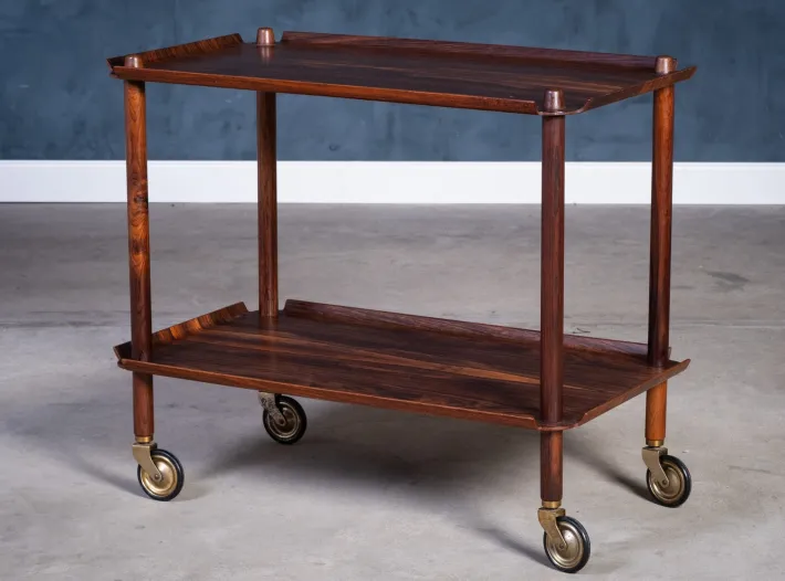 Pamono Vintage Rosewood Serving Bar Cart by Poul Hundevad, 1960s New