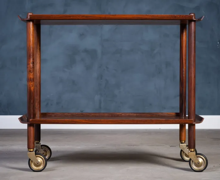 Pamono Vintage Rosewood Serving Bar Cart by Poul Hundevad, 1960s New
