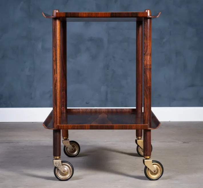 Pamono Vintage Rosewood Serving Bar Cart by Poul Hundevad, 1960s New