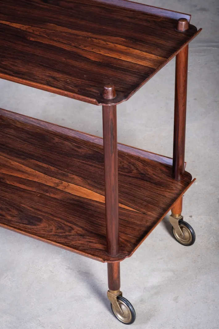Pamono Vintage Rosewood Serving Bar Cart by Poul Hundevad, 1960s New