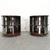 Pamono Vintage Round Bedside Tables in Walnut and Steel, 1970s, Set of 2 Sale