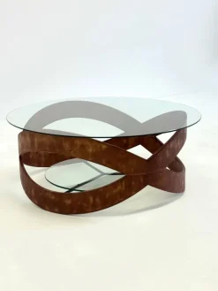 Pamono Vintage Round Coffee Table with Sculptural Wooden Frame, 1970s Discount