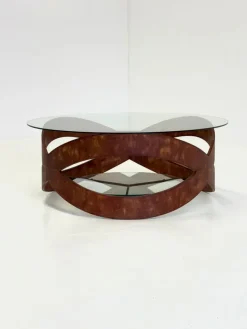 Pamono Vintage Round Coffee Table with Sculptural Wooden Frame, 1970s Discount