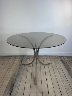 Pamono Vintage Round Metal and Smoked Glass Table, 1970s Online