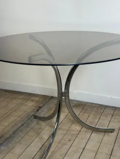 Pamono Vintage Round Metal and Smoked Glass Table, 1970s Online