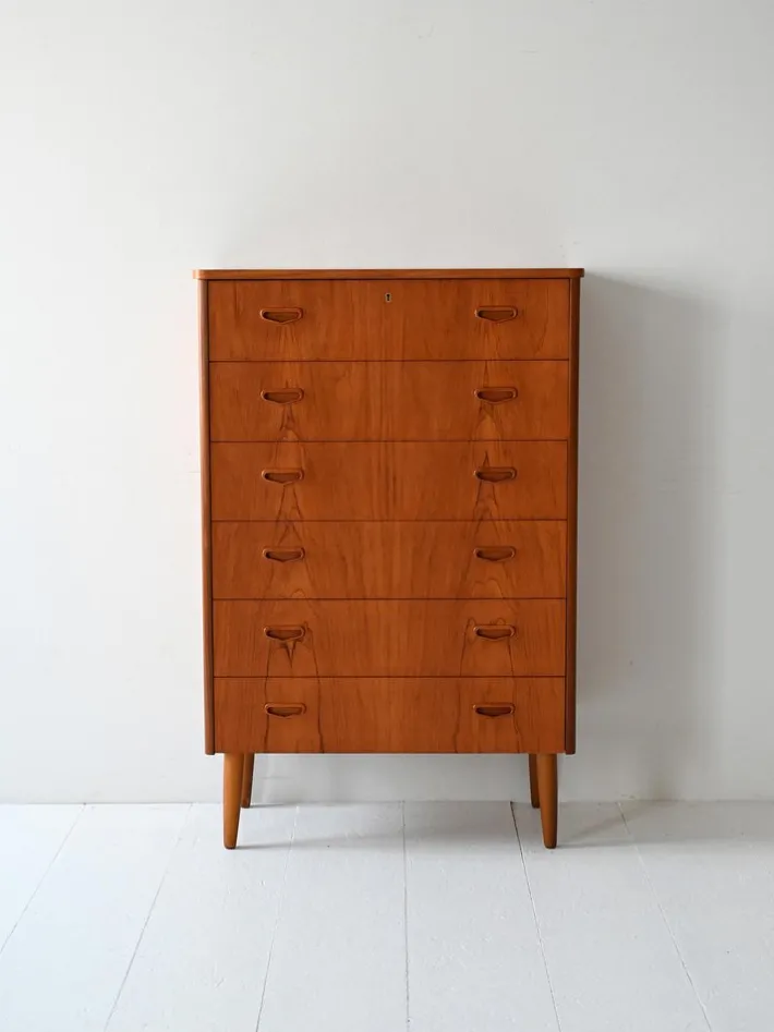 Pamono Vintage Scandinavian Flamed Teak Chest of Drawers, 1950s Best