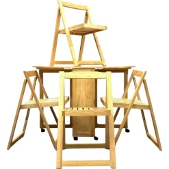 Pamono Vintage Scandinavian Folding Table and Chairs, 1980, Set of 5 New