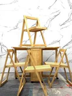 Pamono Vintage Scandinavian Folding Table and Chairs, 1980, Set of 5 New