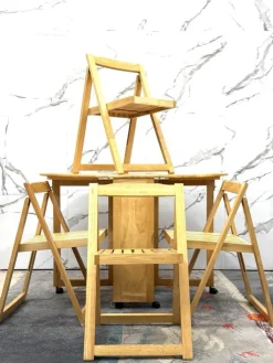 Pamono Vintage Scandinavian Folding Table and Chairs, 1980, Set of 5 New