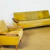Pamono Vintage Scandinavian Teak and Velvet Convertible Sofa and Armchair, 1960s, Set of 2 Hot
