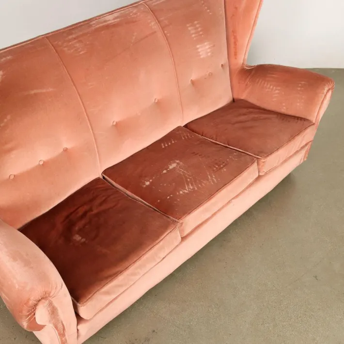 Pamono Vintage 3-Seater Velvet Sofa, Italy, 1950s Sale