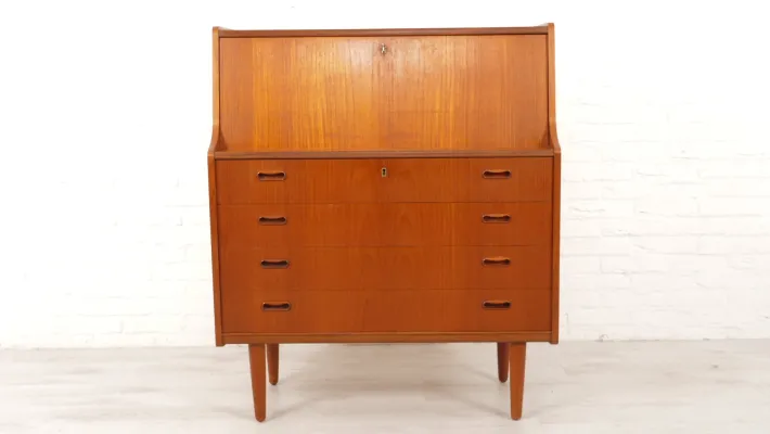 Pamono Vintage Secretaire in Teak with Mirror Hot