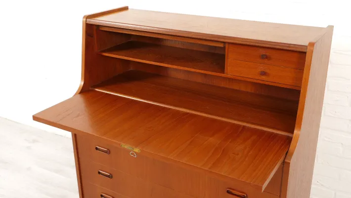 Pamono Vintage Secretaire in Teak with Mirror Hot