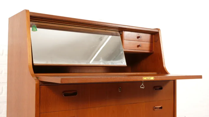 Pamono Vintage Secretaire in Teak with Mirror Hot