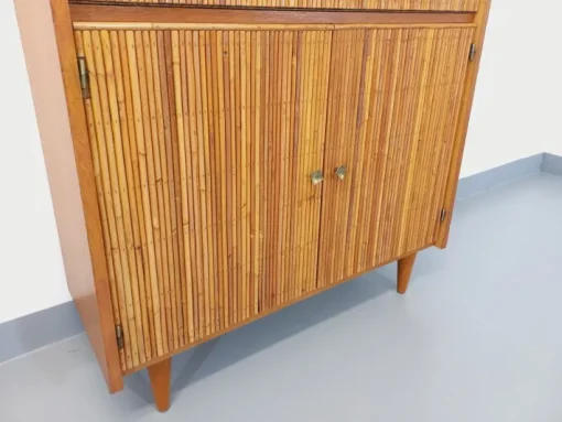 Pamono Vintage Secretary in Rattan and Light Wood by Adrien Audoux & Frida Minet, 1960s Sale
