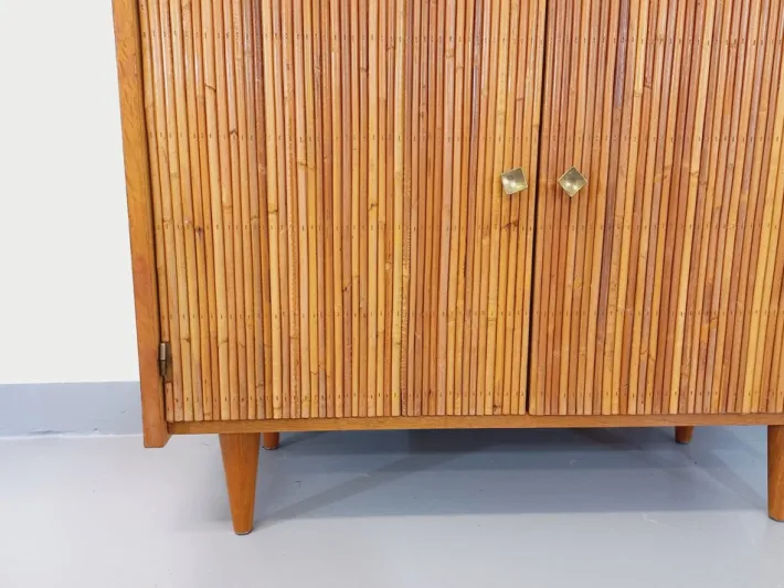 Pamono Vintage Secretary in Rattan and Light Wood by Adrien Audoux & Frida Minet, 1960s Sale
