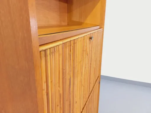 Pamono Vintage Secretary in Rattan and Light Wood by Adrien Audoux & Frida Minet, 1960s Sale