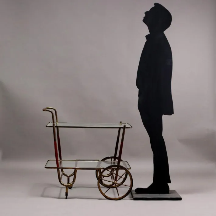 Pamono Vintage Service Trolley in Wood, Brass & Glass, Italy, 1950s
