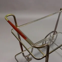 Pamono Vintage Service Trolley in Wood, Brass & Glass, Italy, 1950s