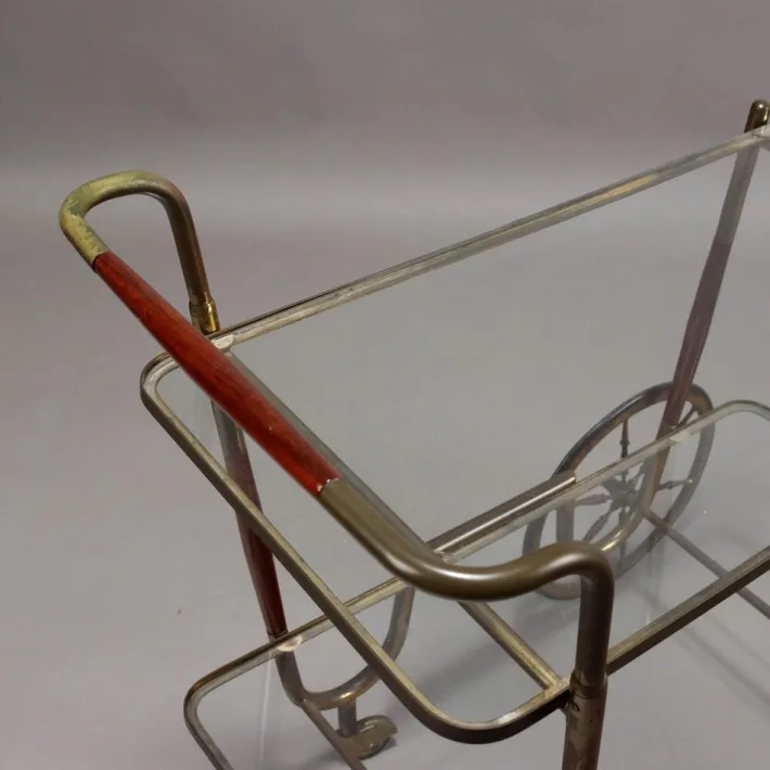 Pamono Vintage Service Trolley in Wood, Brass & Glass, Italy, 1950s