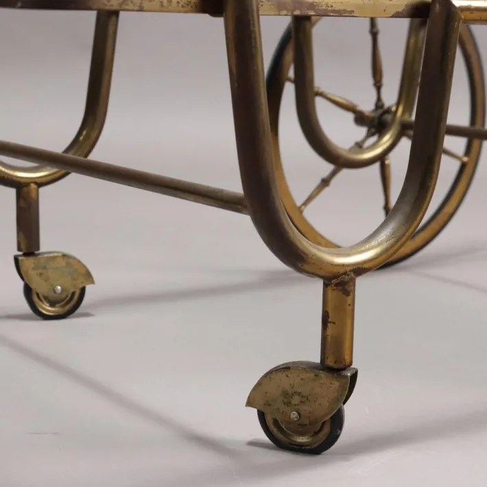 Pamono Vintage Service Trolley in Wood, Brass & Glass, Italy, 1950s