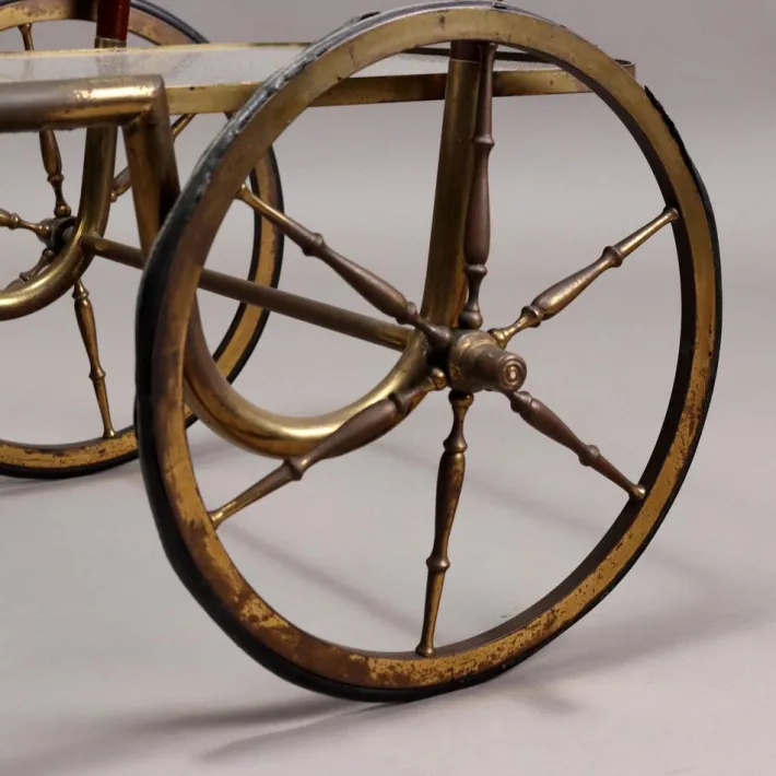 Pamono Vintage Service Trolley in Wood, Brass & Glass, Italy, 1950s