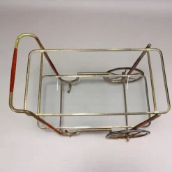 Pamono Vintage Service Trolley in Wood, Brass & Glass, Italy, 1950s