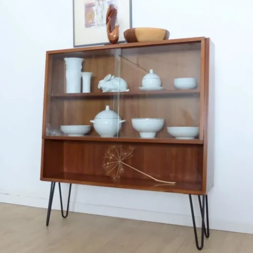 Pamono Vintage Showcase Cabinet with Shelf and Glass Sliding Doors Outlet