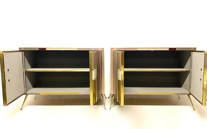 Pamono Vintage Sideboard in Stained Glass and Brass, 1970s Discount