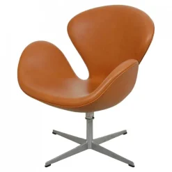 Pamono Vintage Swan Chair in Cognac Leather by Arne Jacobsen for Fritz Hansen, 1960s Best