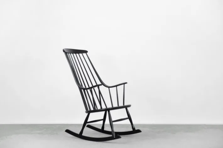 Pamono Vintage Swedish Wooden Black Grandessa Rocking Chair by Lena Larsson for Nesto, 1960s Clearance