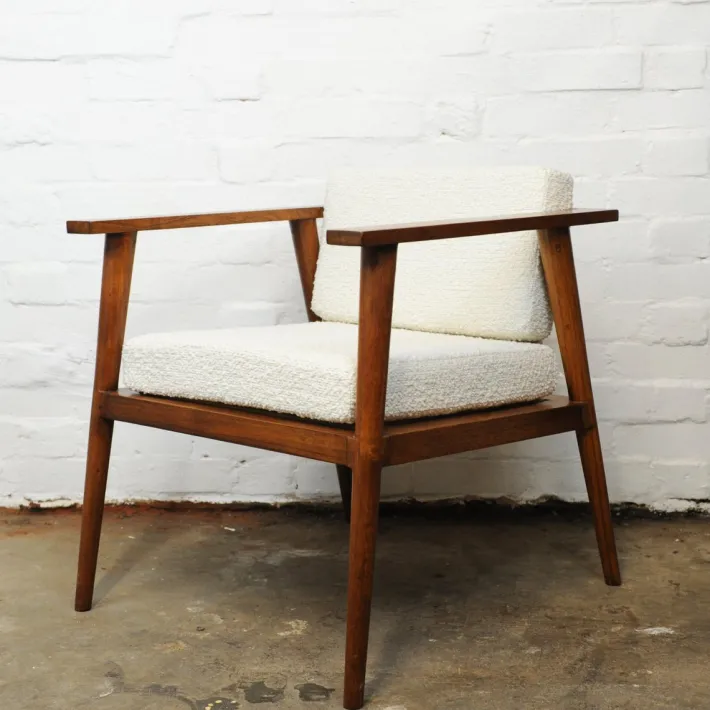 Pamono Vintage Teak and Boucle Angular Armchair, 1960s Best