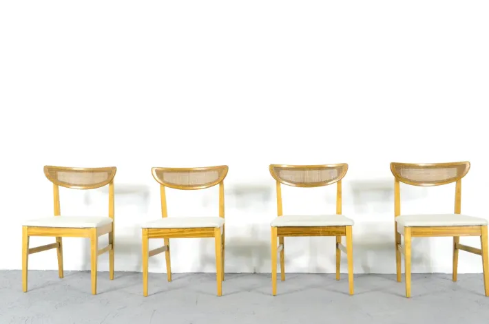Pamono Vintage Teak and Cane Bergere Chairs, Set of 4 Online