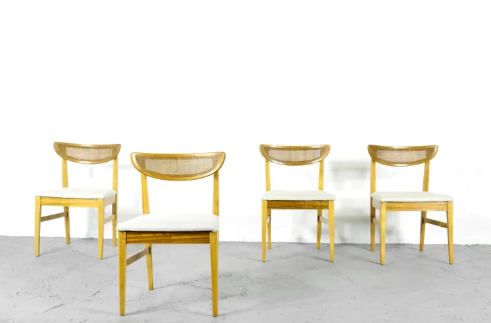 Pamono Vintage Teak and Cane Bergere Chairs, Set of 4 Online