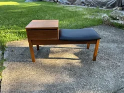 Pamono Vintage Teak Telephone Bench with Vinyl Seat, 1960s New