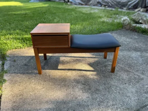 Pamono Vintage Teak Telephone Bench with Vinyl Seat, 1960s New