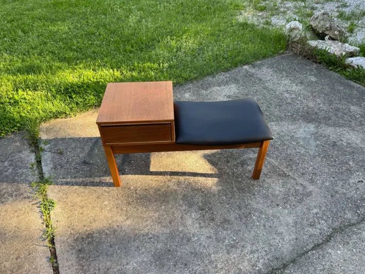 Pamono Vintage Teak Telephone Bench with Vinyl Seat, 1960s New