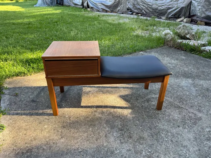 Pamono Vintage Teak Telephone Bench with Vinyl Seat, 1960s New