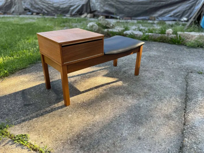Pamono Vintage Teak Telephone Bench with Vinyl Seat, 1960s New