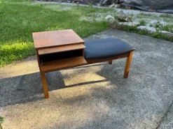 Pamono Vintage Teak Telephone Bench with Vinyl Seat, 1960s New