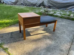 Pamono Vintage Teak Telephone Bench with Vinyl Seat, 1960s New