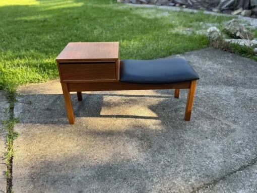 Pamono Vintage Teak Telephone Bench with Vinyl Seat, 1960s New